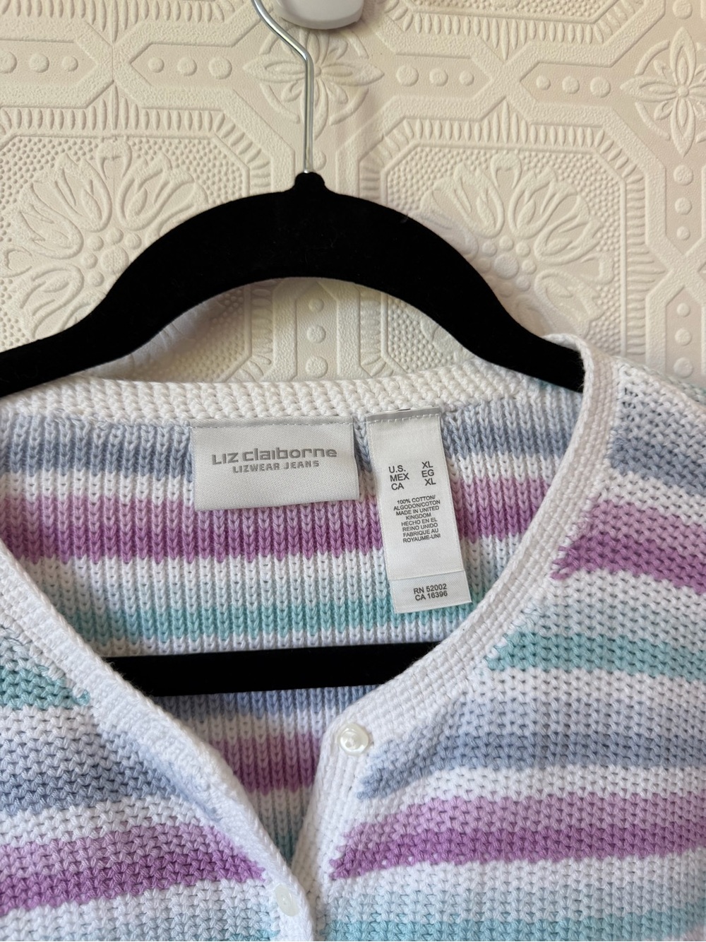 Liz Claiborne Lizwear Striped Pastel Button Down Cardigan Size XL - Picture 3 of 6